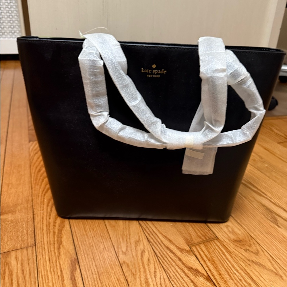 Kate Spade Black Leather Tote Structured Minimalist Design